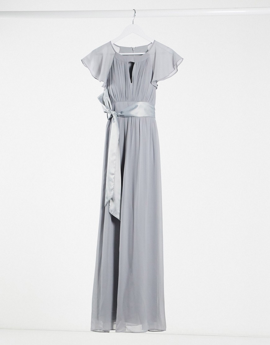 Little Mistress bridesmaid chiffon maxi dress with cap sleeve and key whole in gray-Grey