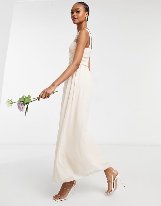 Little Mistress Bridesmaid chiffon maxi dress with pearl