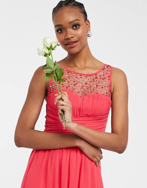 Little Mistress Bridesmaid Embellished Maxi Dress In Blush