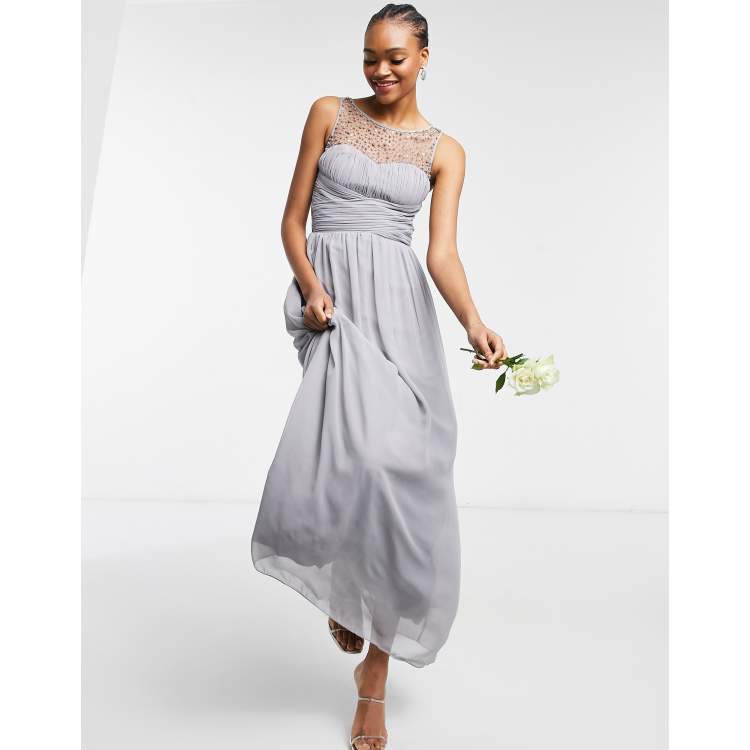 Little mistress pearl one shoulder outlet satin top maxi dress