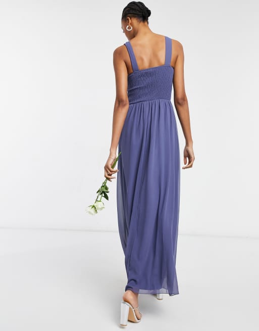 Little Mistress Bridesmaid Chiffon Maxi Dress With Pearl Embellishment In Lavender Gray Asos