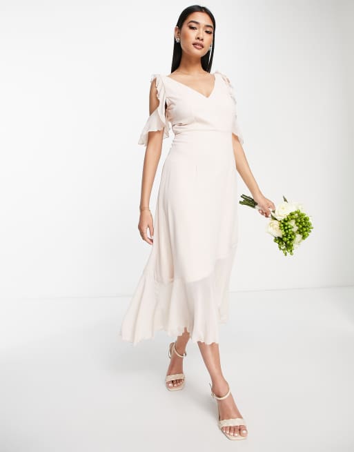 Little Mistress Bridesmaid cold shoulder midi dress in light gray ASOS