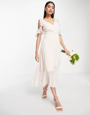 Little Mistress Bridesmaid cold shoulder midi dress in light grey - ASOS Price Checker