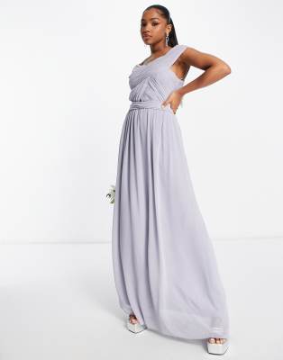 Little Mistress Bridesmaid cross front maxi dress in grey blue