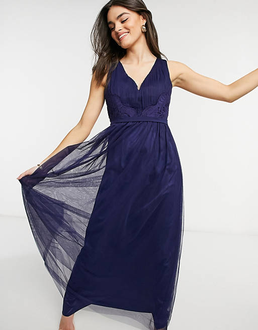 Little Mistress bridesmaid cut out back maxi dress in navy