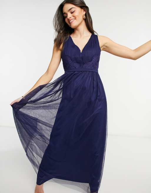 Little Mistress bridesmaid cut out back maxi dress in navy ASOS