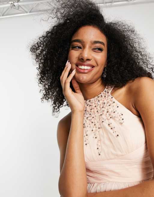 Little Mistress Bridesmaid Embellished Maxi Dress In Blush