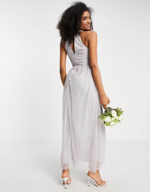 Little Mistress Bridesmaid embellished maxi dress in gray