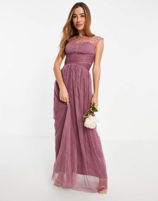 Mauve maxi bridesmaid top dress