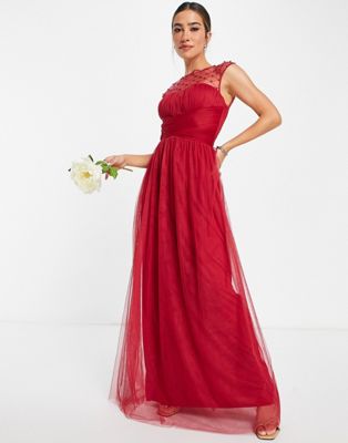 Little Mistress Bridesmaid embellished maxi dress in red