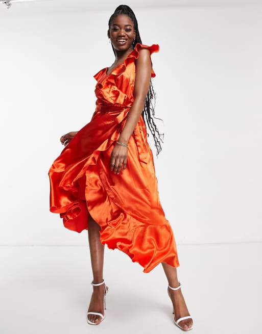 Asos orange cheap wrap dress