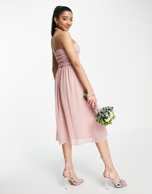 Little Mistress Bridesmaid halter neck midi dress in dusty rose