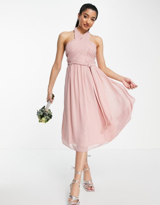 Little Mistress Bridesmaid halter neck midi dress in dusty rose