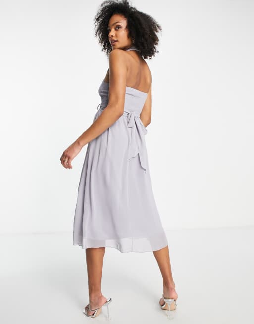 Grey midi outlet bridesmaid dresses