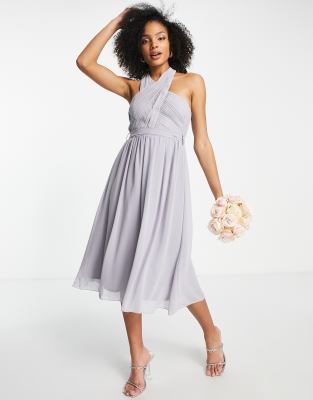 midi blue bridesmaid dress
