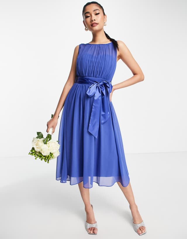 Little Mistress Bridesmaid midi skater dress in blue