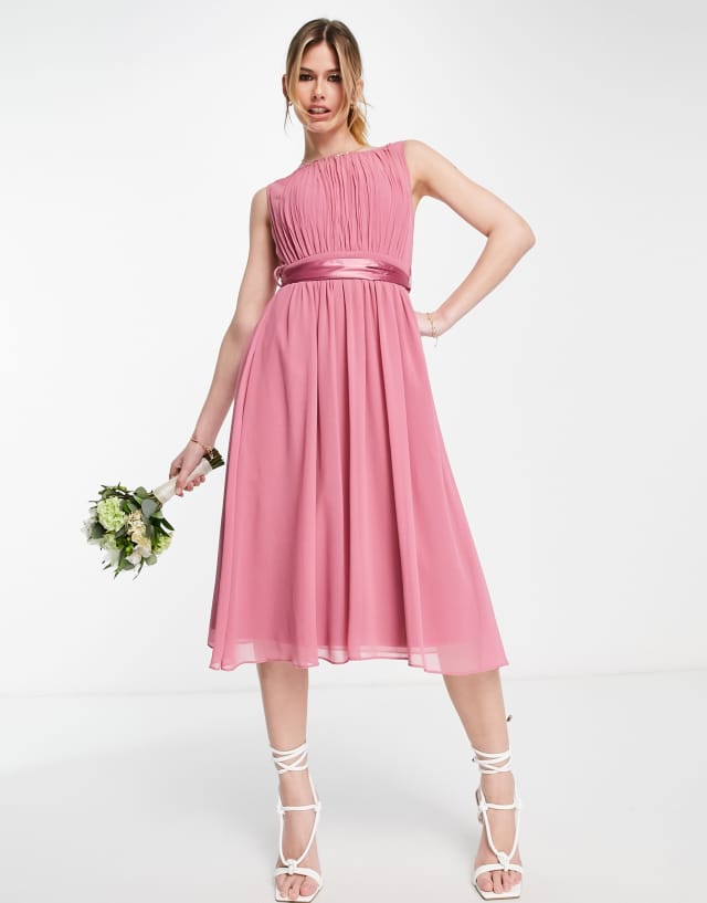 Little Mistress Bridesmaid midi skater dress in dark pink