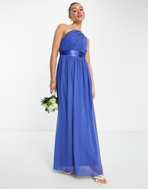 ASOS DESIGN ruched bodice drape maxi dress with wrap waist in blue