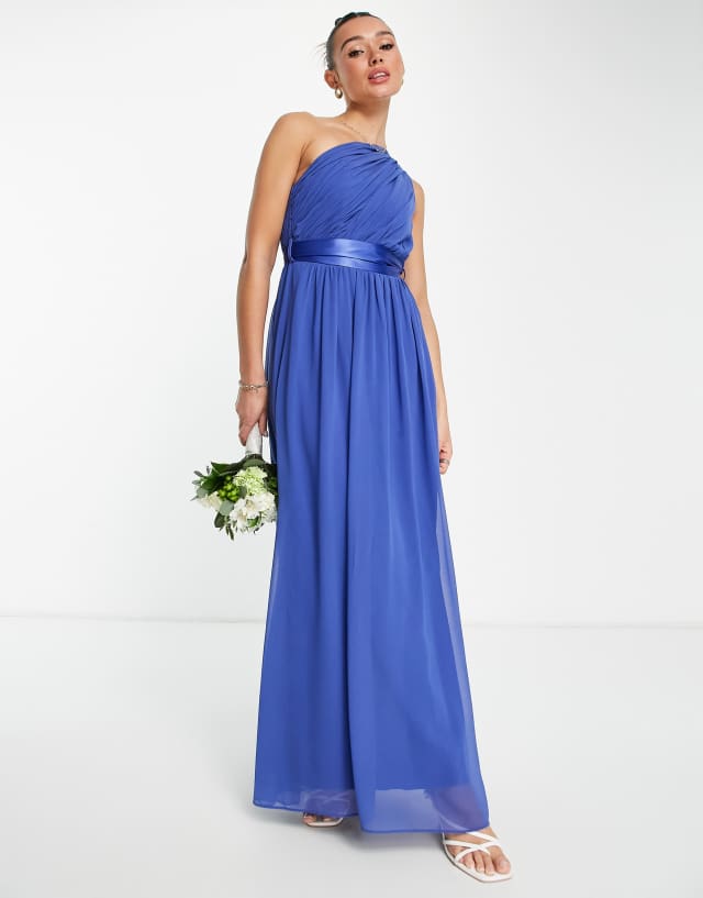 Little Mistress Bridesmaid one shoulder maxi dress in blue