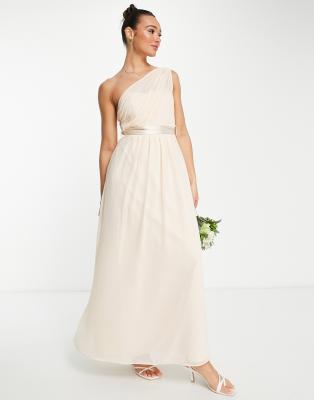 Little Mistress Bridesmaid one shoulder maxi dress in blush