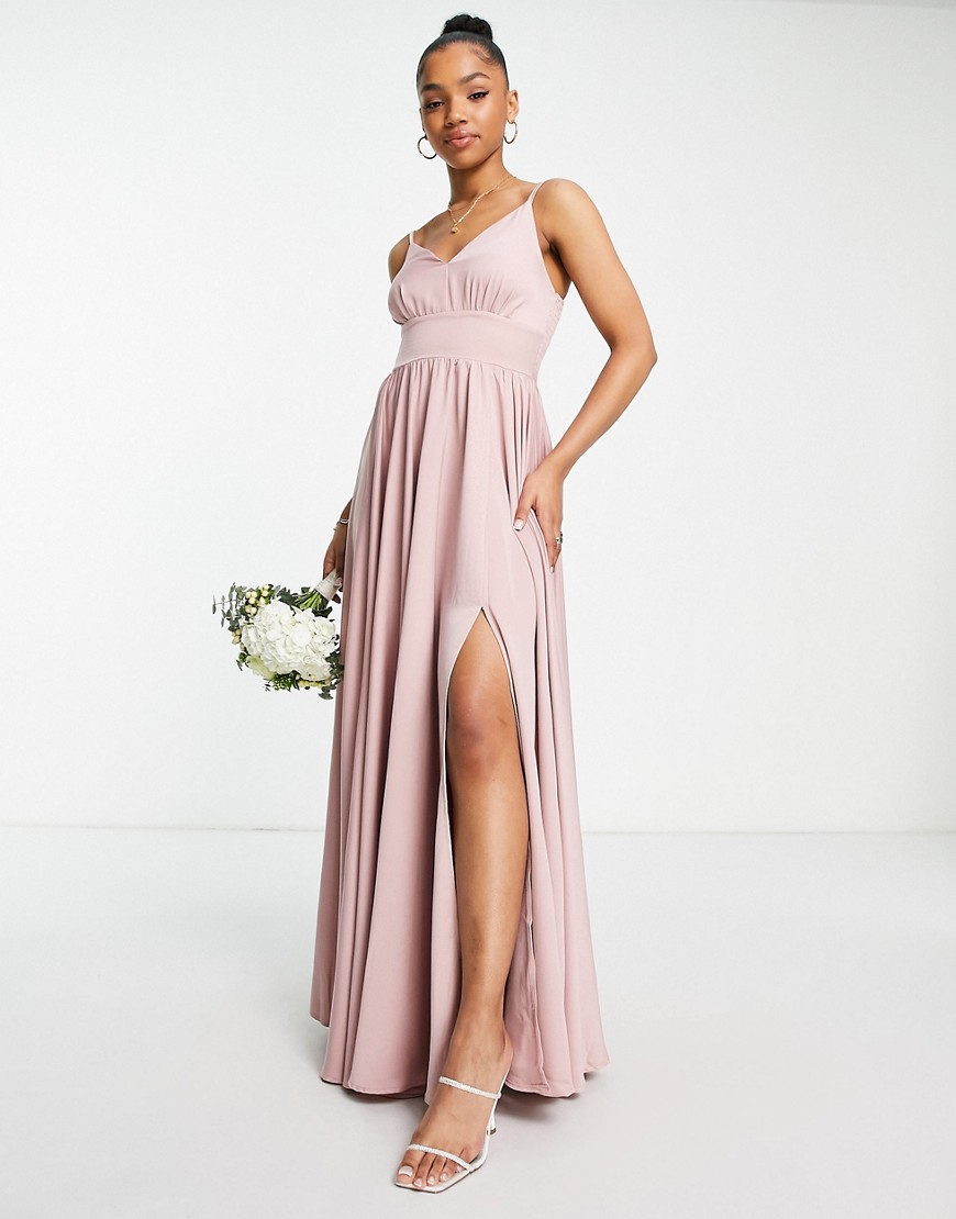 Little Mistress Bridesmaid Pleated Maxi Dress In Dusty Rose-pink