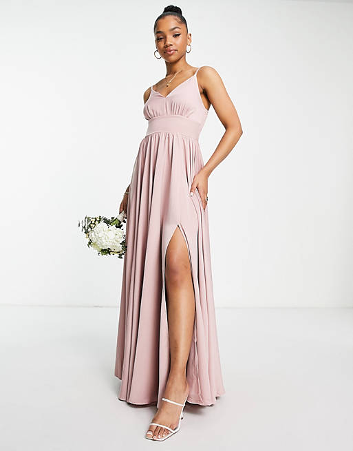 Little Mistress Bridesmaid pleated maxi dress in dusty rose