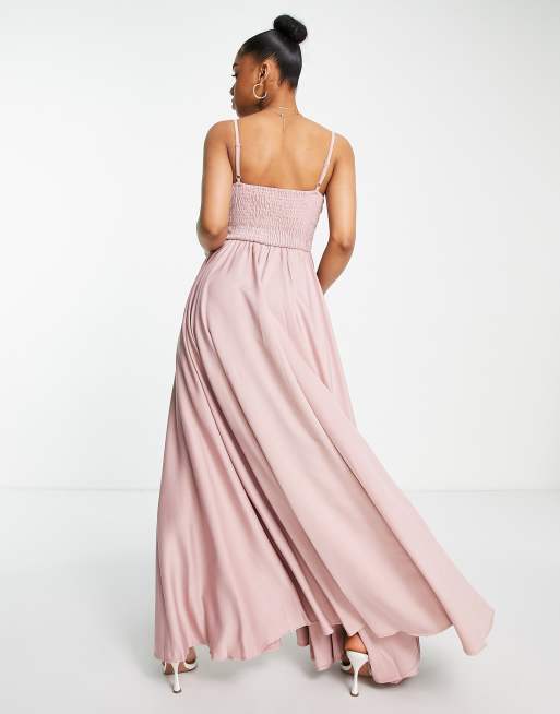 Little Mistress Bridesmaid pleated maxi dress in dusty rose