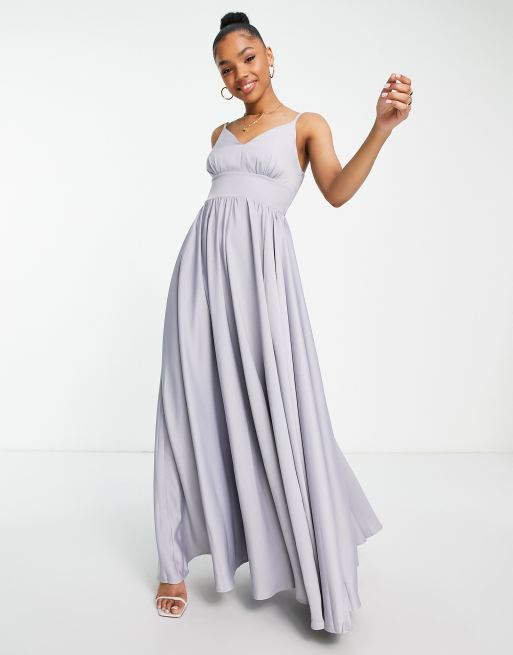 Little Mistress Bridesmaid pleated maxi dress in gray blue