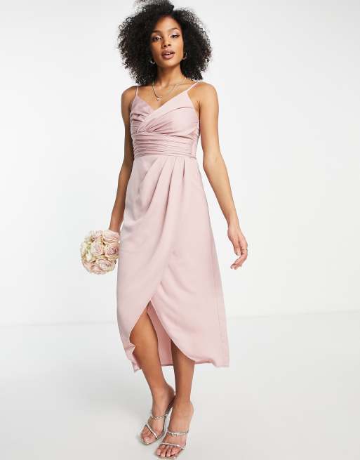 Little Mistress Bridesmaids cross front mesh maxi dress in sage