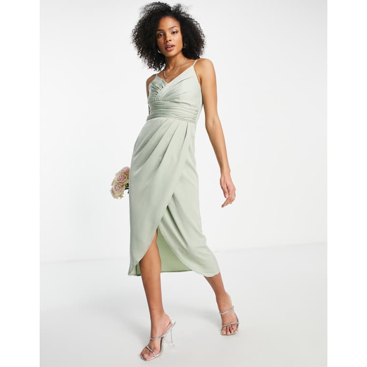 green emerald velvet dress Dusty Sage Green Bridesmaid Dresses Chic Bateau Neckline Ruffle Short Sleeves Sheath/Column Chiffon Bridesmaid Dress with Slit