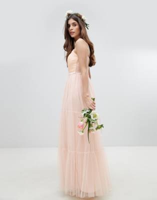 little mistress pink tulle maxi dress