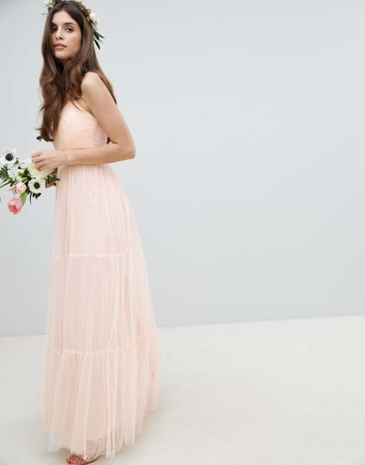 Little mistress pink tulle maxi dress sale