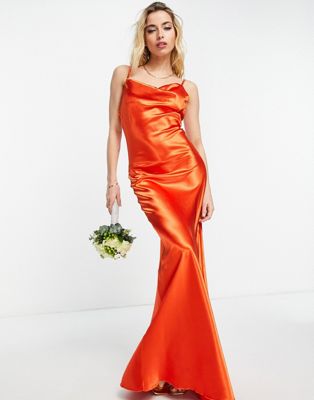 Little Mistress Bridesmaid slip dress in sunset orange