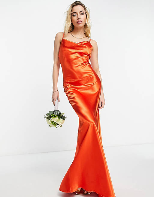Little Mistress Bridesmaid slip dress in sunset orange