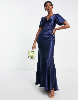 Little Mistress Little Mistress Bridesmaid tea dress in navy