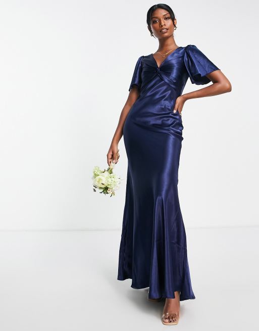 Little Mistress Bridesmaid tea dress in navy