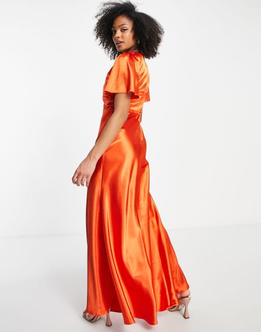 Unique21 tie neck slit hem maxi dress in red