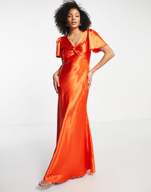 Little Mistress Bridesmaid tea dress in sunset orange