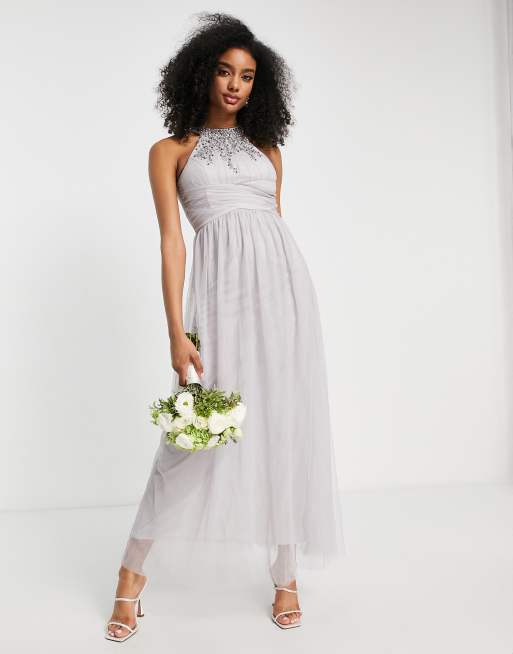 Little Mistress – Bridesmaid – Verziertes Brautjungfern-Maxikleid in Grau, 4 von 4