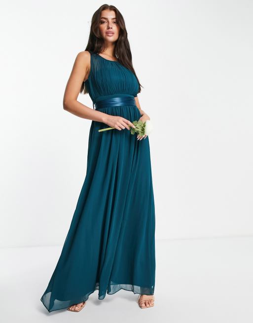 Little Mistress Bridesmaids tie waist maxi dress in green