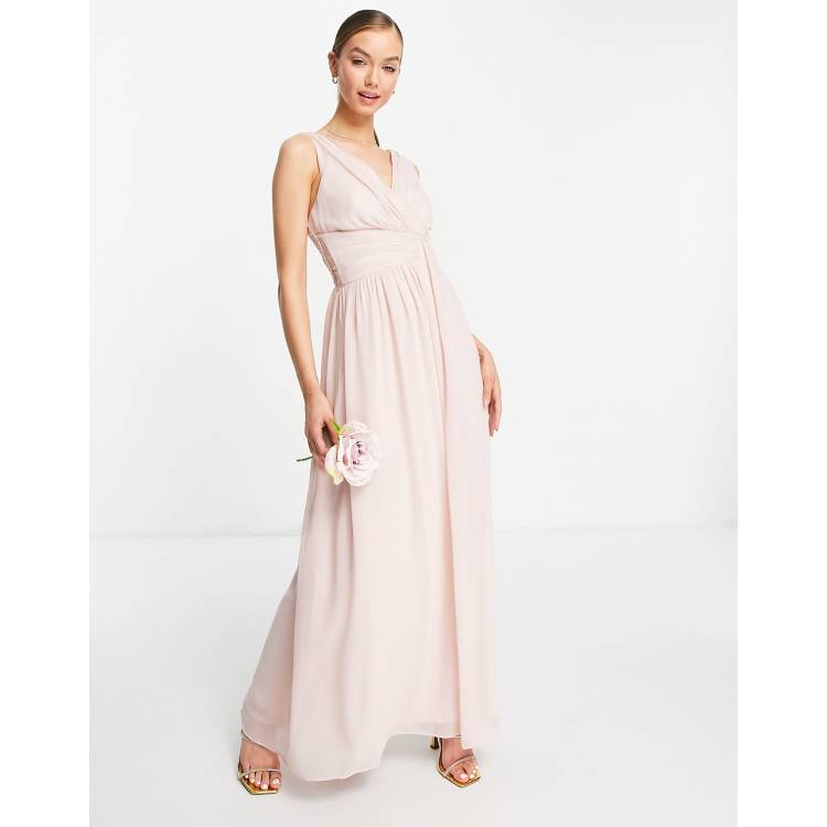 Little Mistress Bridesmaids v neck maxi dress in pink ASOS