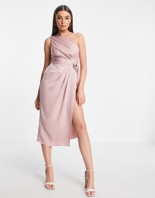Little Mistress - Brudepiger - Gammelrosa oneshoulder-kjole med slå-om-design, 3 af 4