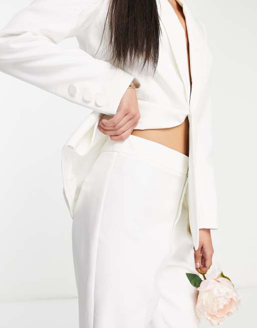 Little Mistress - Bruidskleding - Elegante pantalon in ivoorwit, deel van co-ord set, 3 van 4