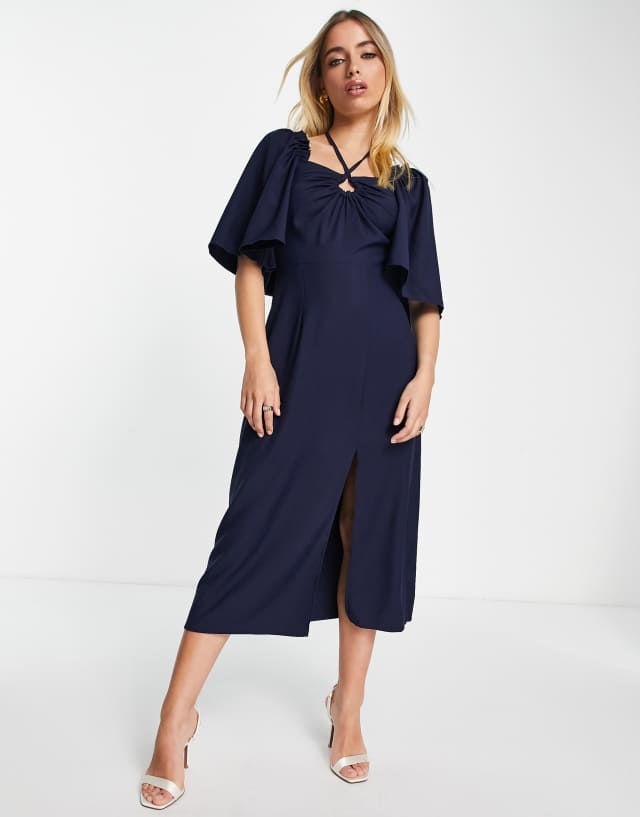 Little Mistress by Vogue Williams cross neck dress in navy blue