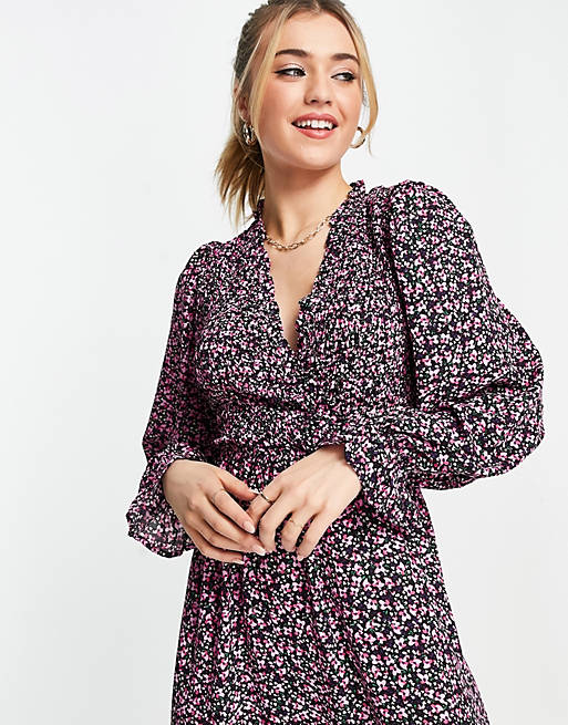 Dresses Little Mistress by Vogue Williams ditsy print long sleeve dress in pink 