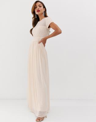 little mistress cap sleeve embellished maxi