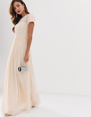 little mistress cap sleeve embellished maxi