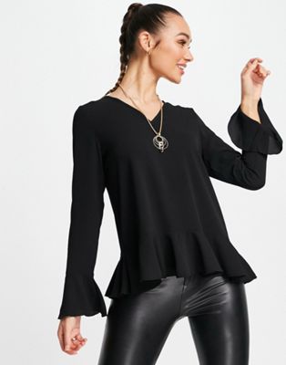 Little Mistress chain detail frill top in black