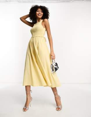 Little Mistress Cross Tie-back Midi Dress In Yellow