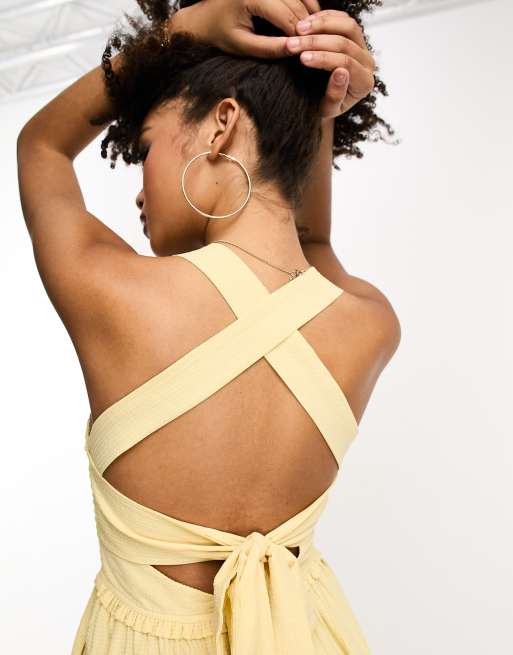 Little Mistress cross tie-back midi dress in yellow